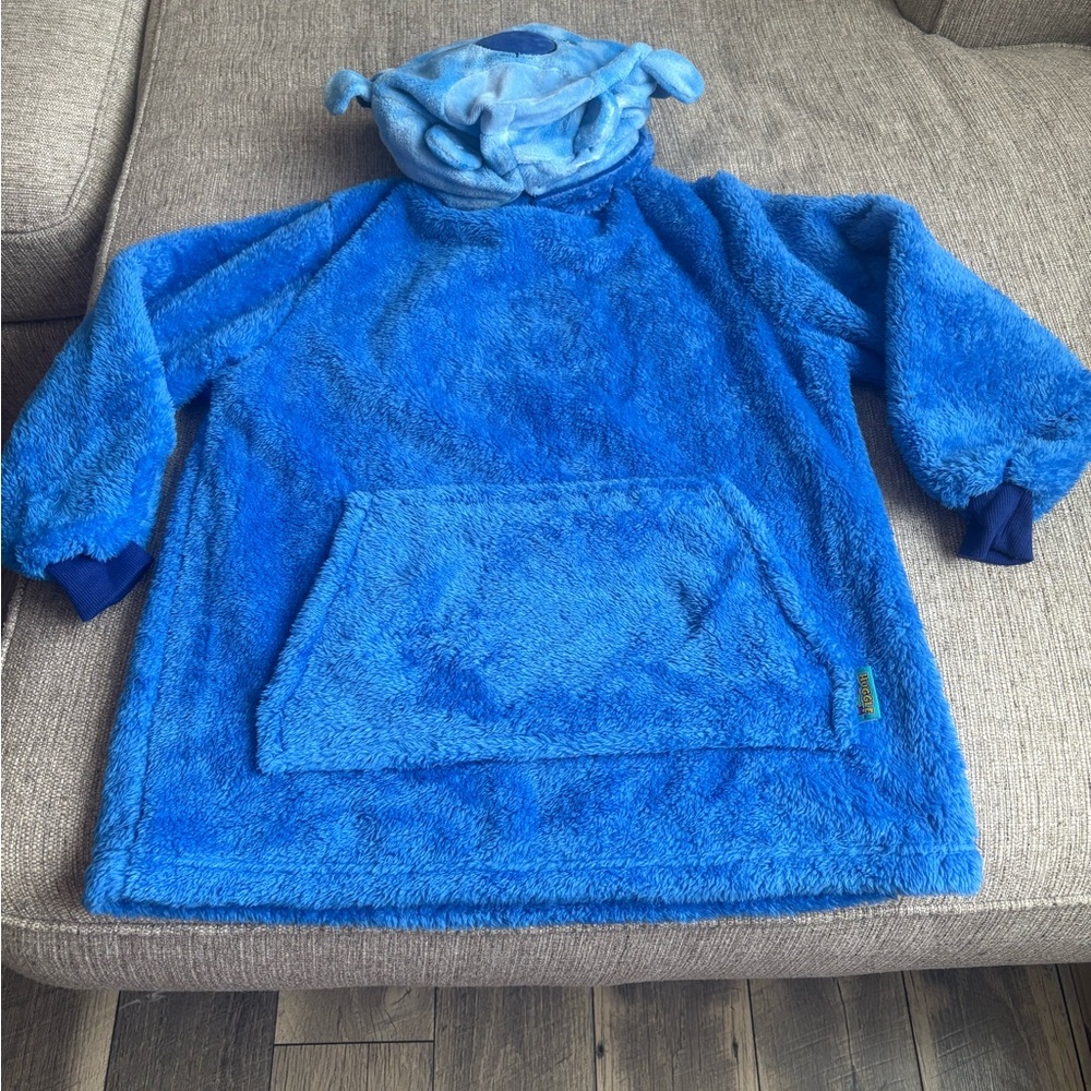 Kids Blue Plush Hoodie Top - Cozy Fleece Pullover